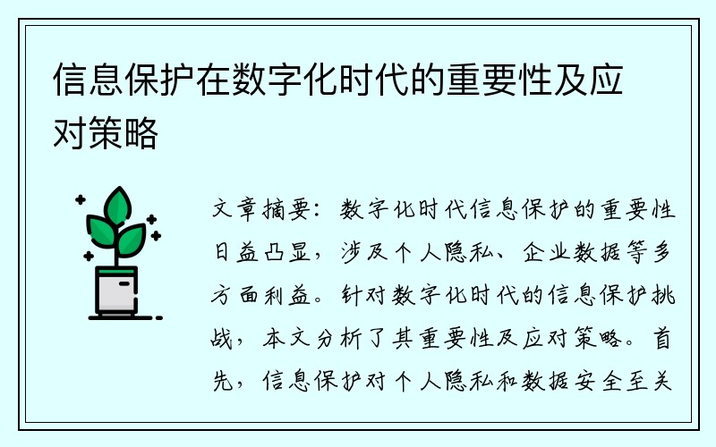 信息保护在数字化时代的重要性及应对策略